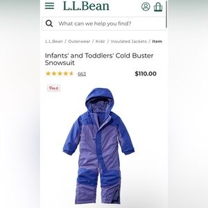 L.L. Bean Cold Buster Infant Snowsuit in Blue and Purple perfect for winter